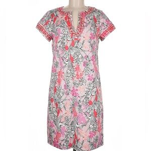 Pappagallo Shift Dress Cotton Blend Pink Floral Embroidered Size 16